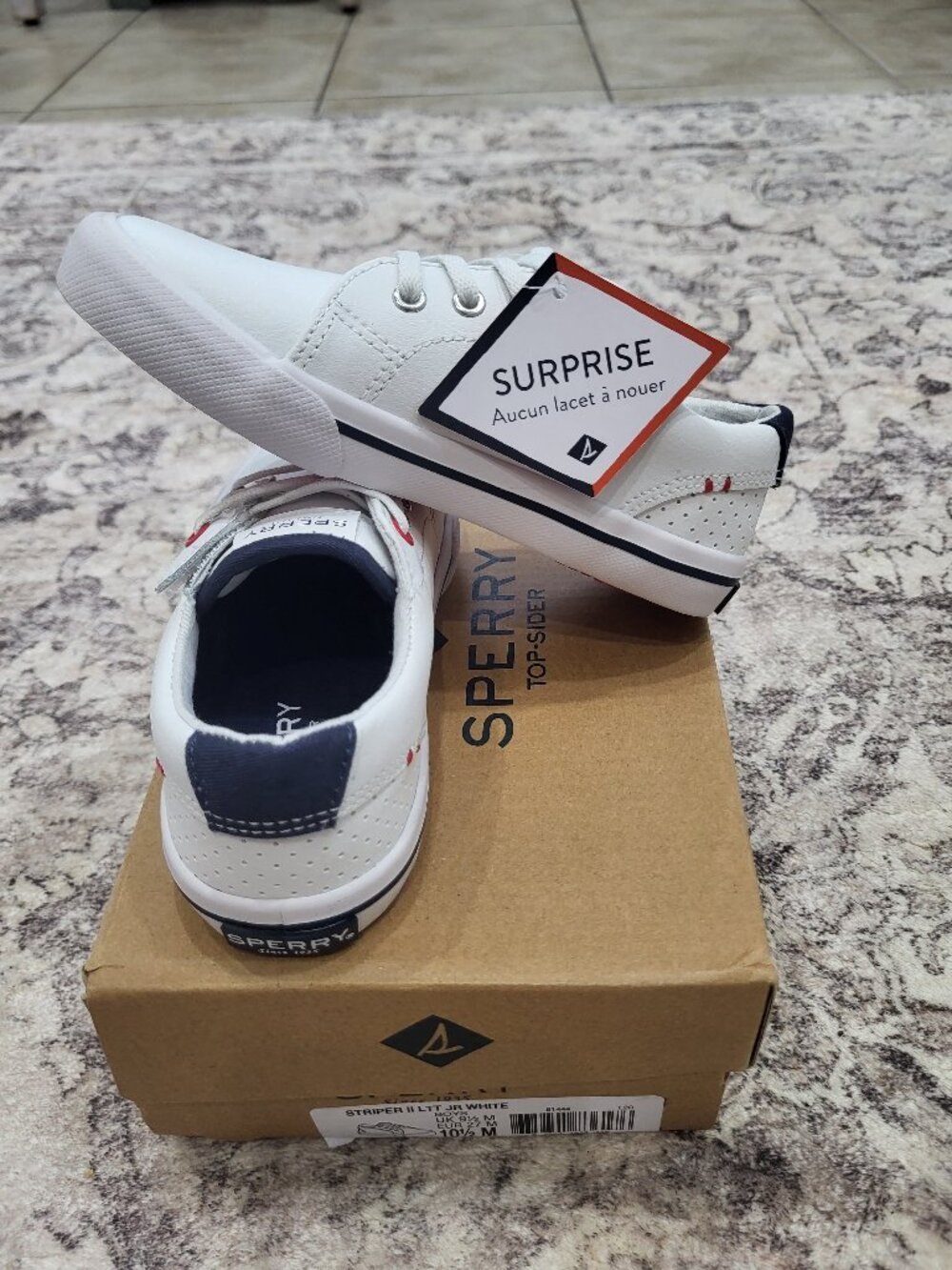 Sperry Boys' Stripper II Junior Leather Sneakers White - Size 10.5-NWT w/box